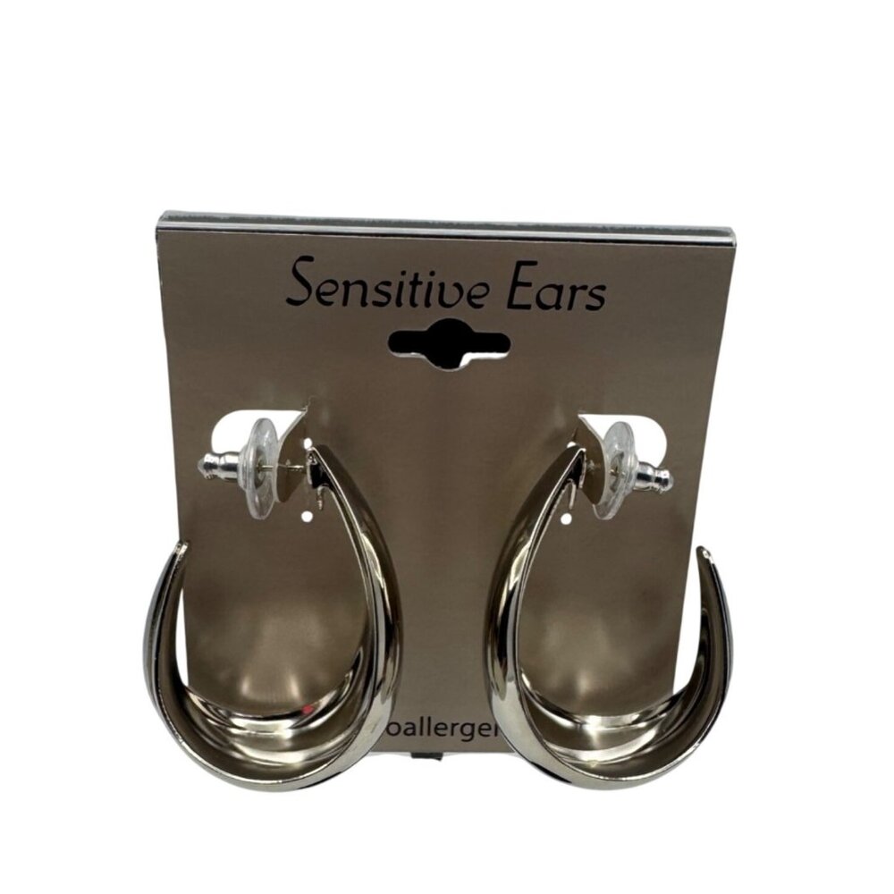 Silver Hypoallergenic Sensitive Ears Hoop Earrings Minimalist Design Women’s New